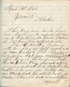 Capt. Edward Baker diary page, April 1865. Capt. Edward Baker Collection.